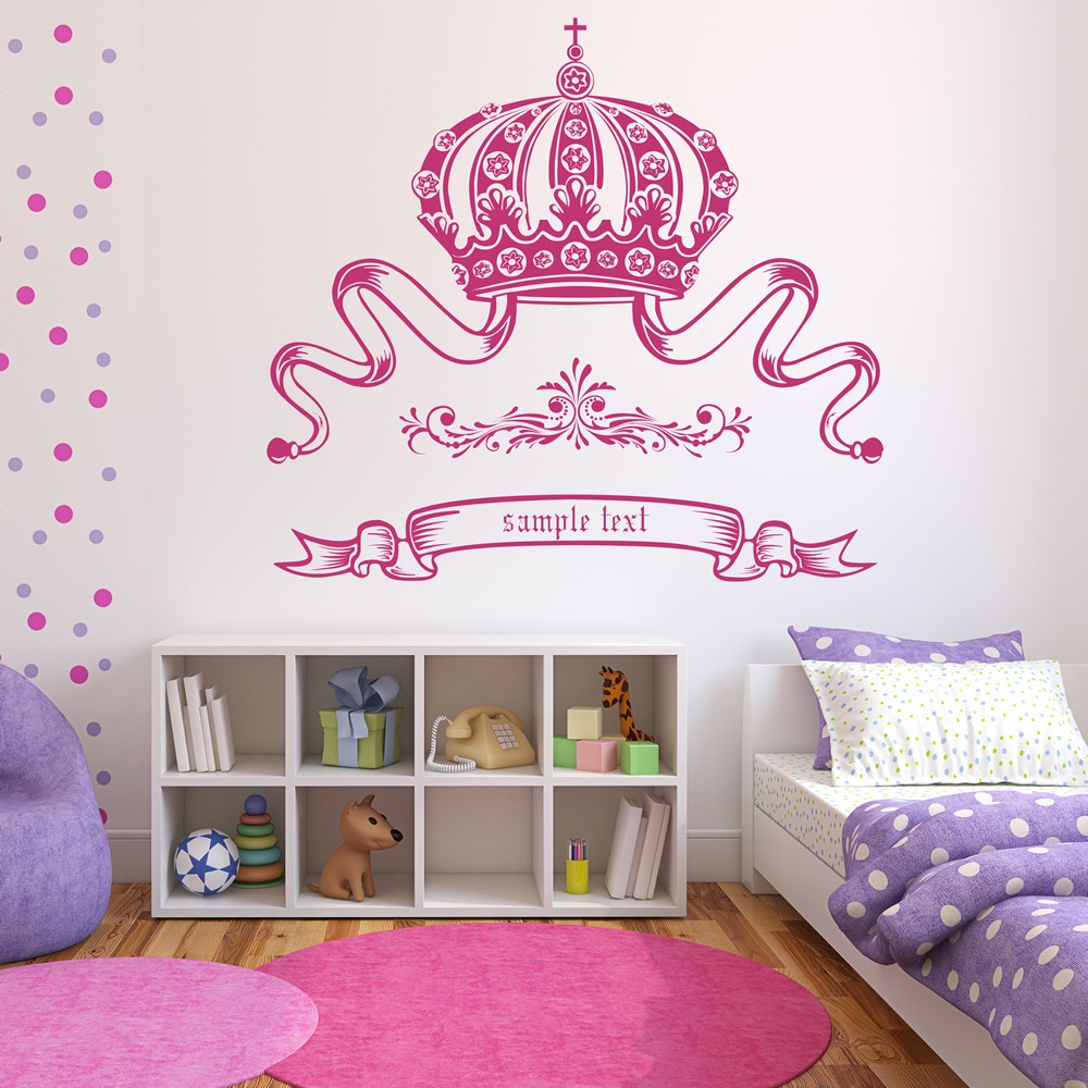 Custom Name Princess Crown Wall Stickers Wall Vinyl Decal Kids Girl Home Decor 