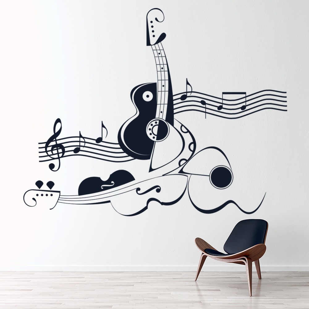Abstract Violin And Guitar Wall Sticker Music Wall Art