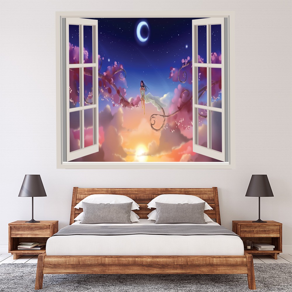 Fairy Moon 3D Window Wall Sticker Fairytale Wall Decal Girls Bedroom