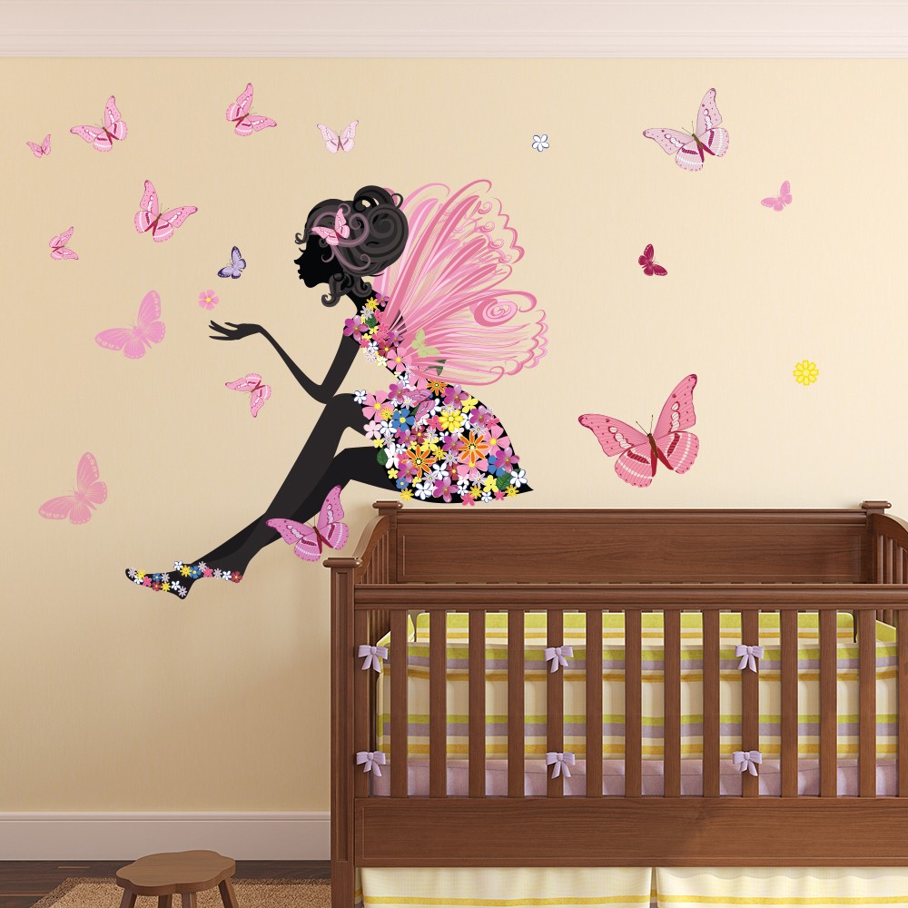 Flower Fairy Wall  Sticker  Scene Butterfly Wall  Decal  Girls 