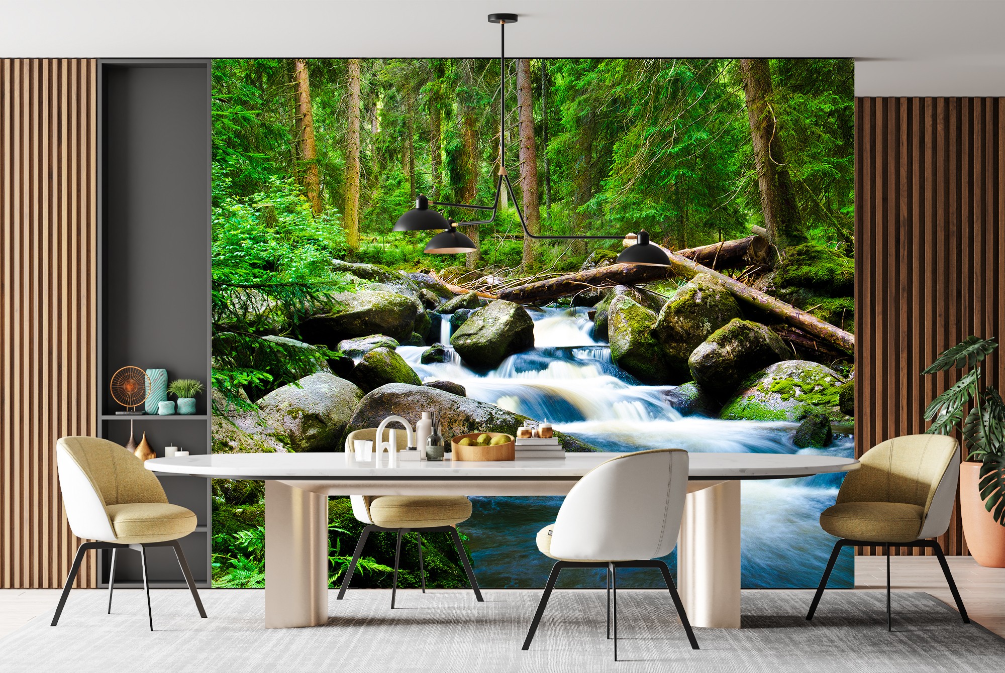 Removable Designer Wall Decor Calm River Wallpaper Mural,Nature Rivers & Lakes Green Self-Adhesive Peel And Stick 3D Wall Decor