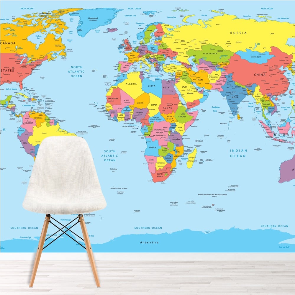 World Map Wall Mural Wallpaper