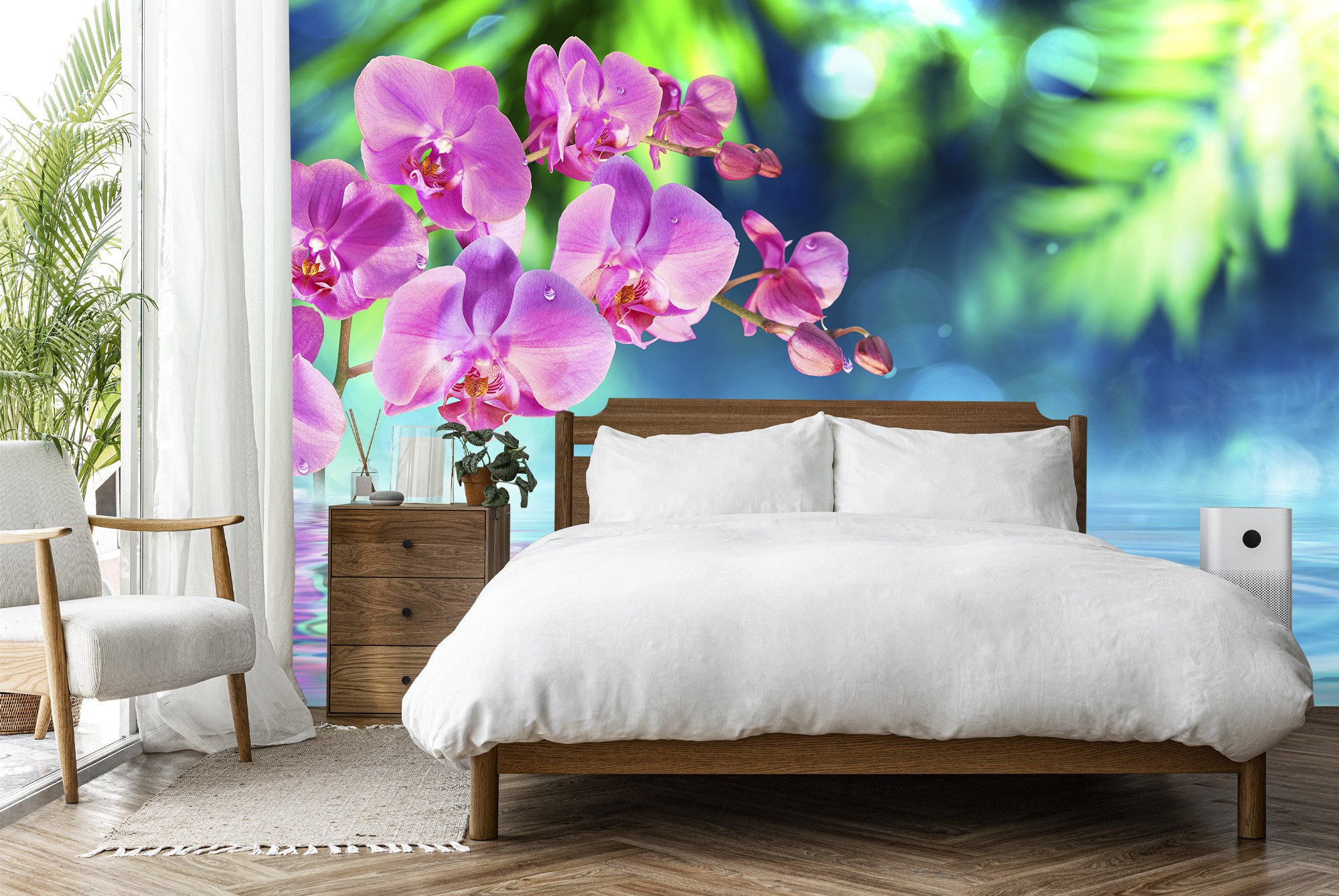 Pink Orchid Pond Wall Mural Wallpaper