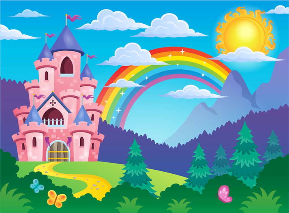 Pink Princess Castle Wall Mural Rainbow Photo Wallpaper Girls Nursery