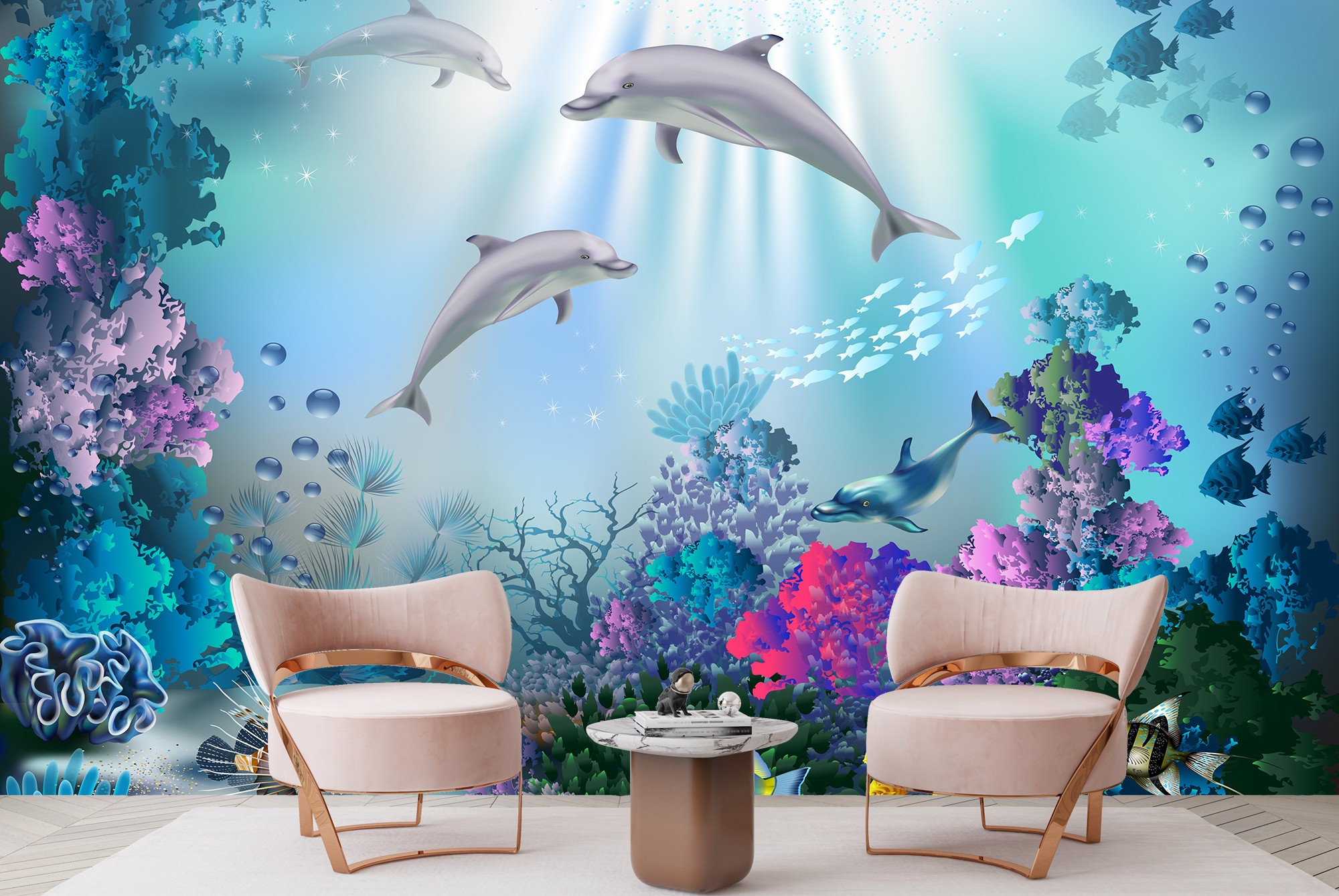 Dolphin Wall Mural Under The Sea Photo Wallpaper Girls Bedroom Home Decor