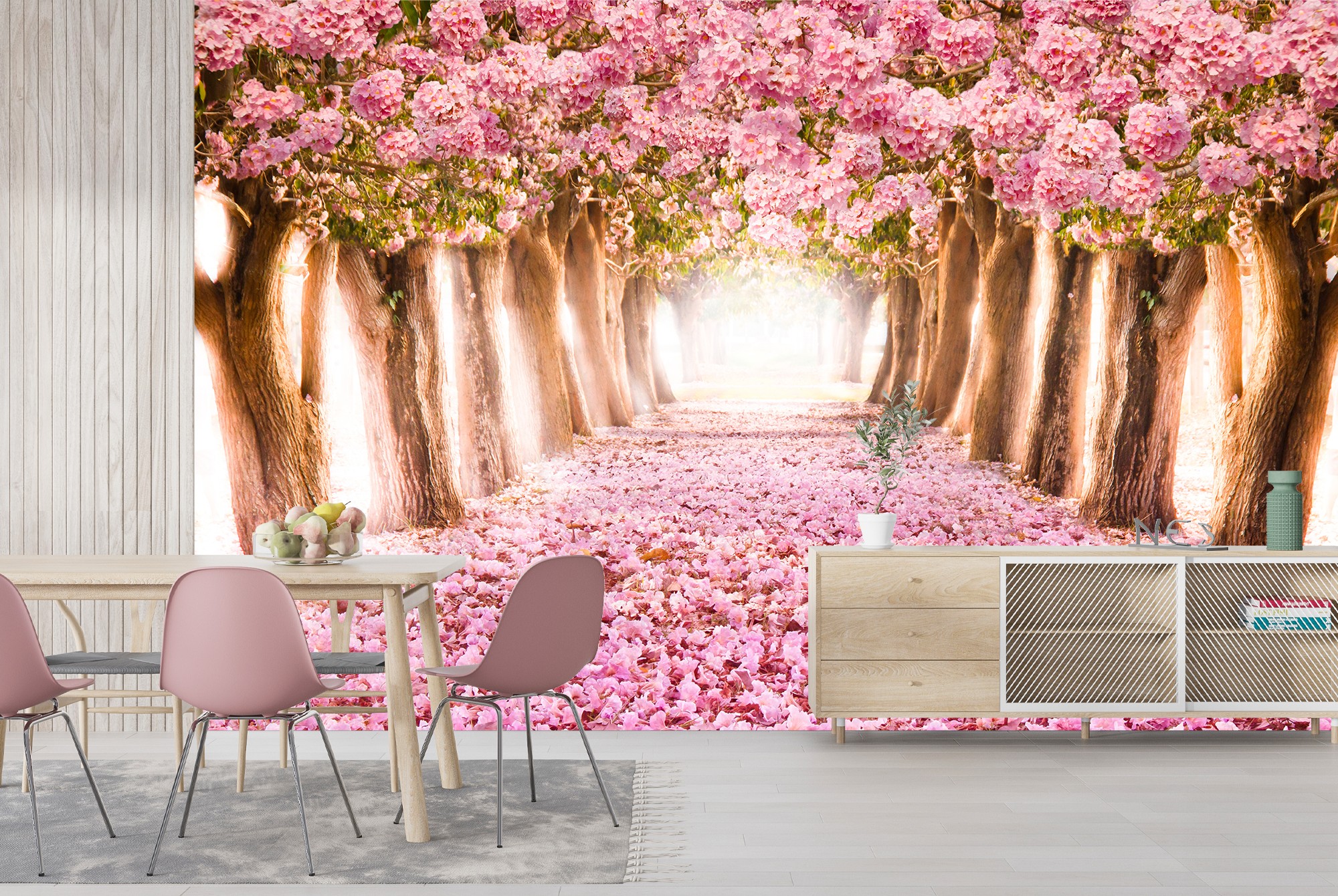 Romantic Pink Trees Wall Mural Wallpaper