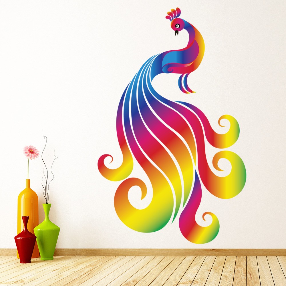 Bright Rainbow Peacock Wall Sticker Birds Wall Decal Girls 