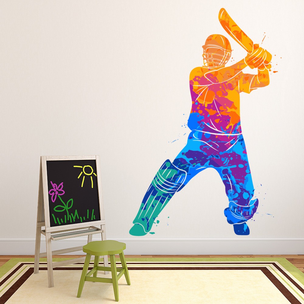Cricket Batsman Abstract Art Wall Sticker WS-45268 
