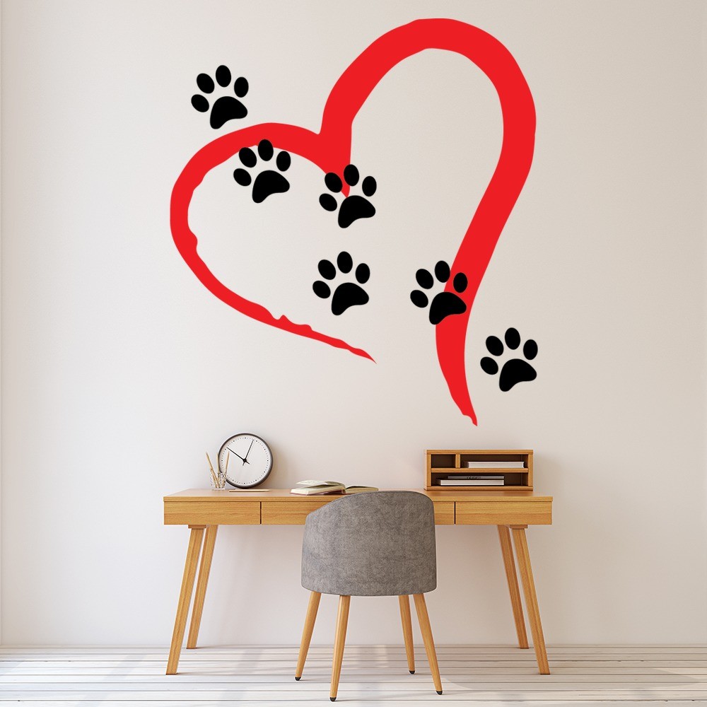 Paw Print Heart Dog Wall Sticker WS-51560