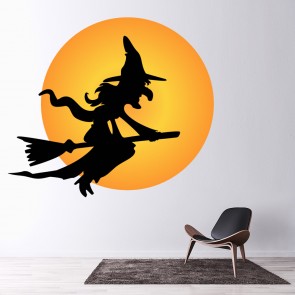 Witch On Broomstick Halloween Wall Sticker WS-50638 