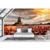 Red Tulips & Windmill Wall Mural Wallpaper