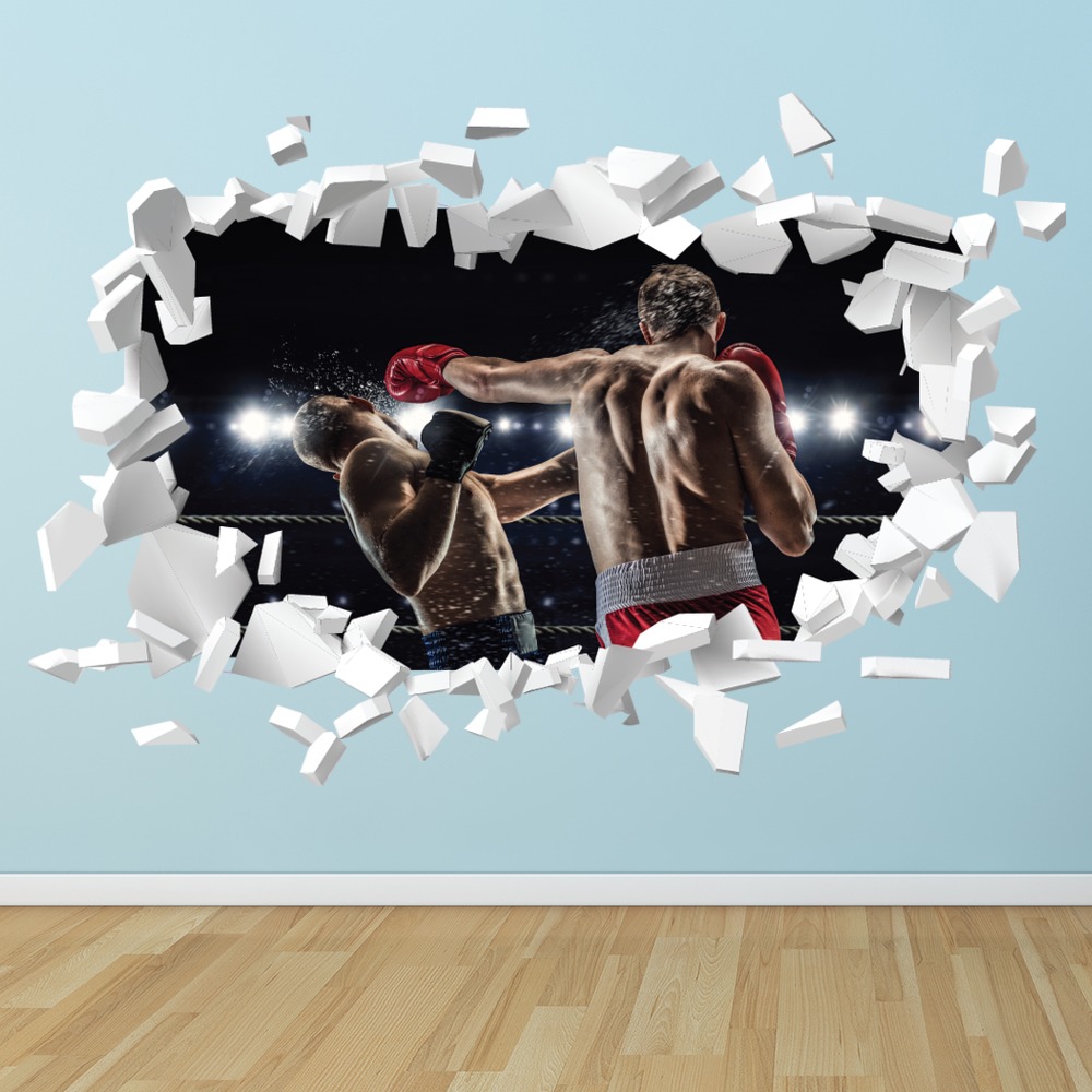 Boxing Fight Match White Brick 3D Hole In The Wall Sticker | Icon Wall ...