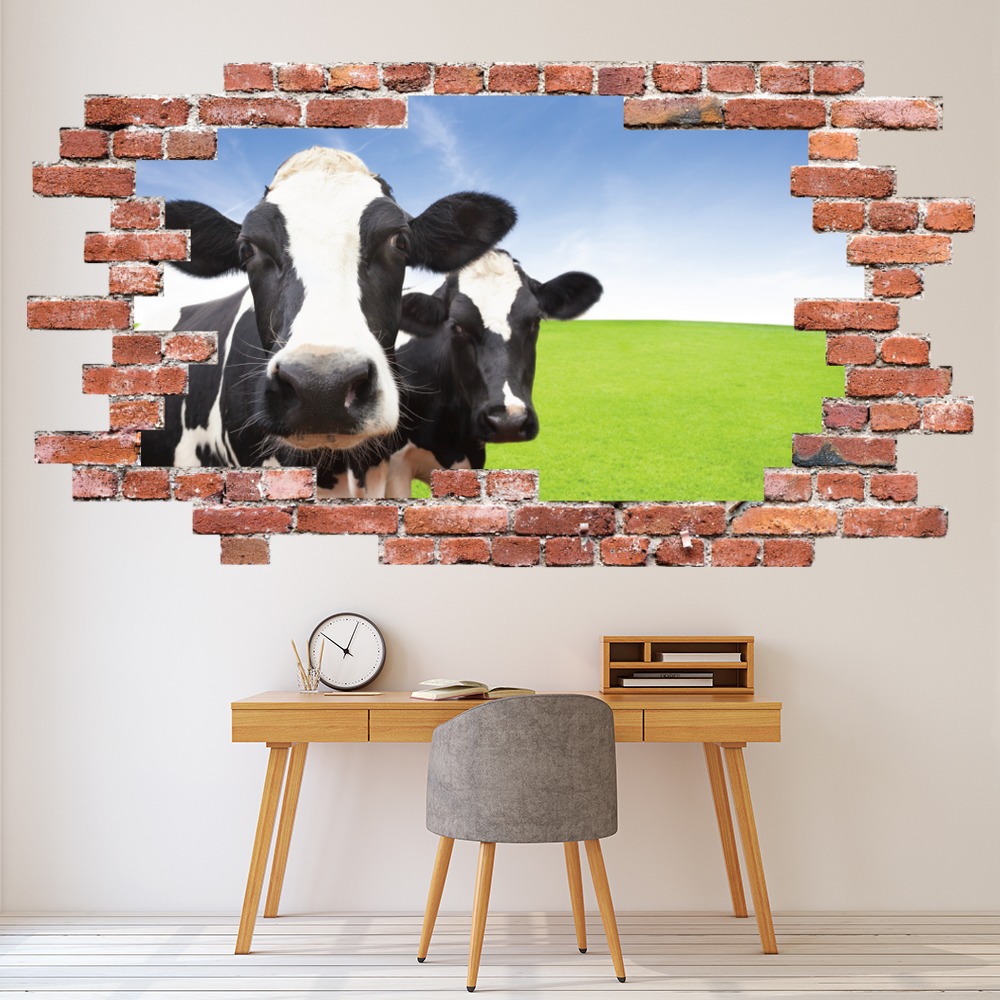 Dairy Cows Red Brick 3D Hole In The Wall Sticker | Icon Wall Stickers