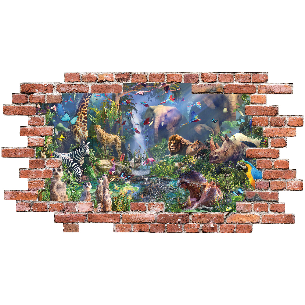 Jungle Animals Red Brick 3D Hole In The Wall Sticker | Icon Wall Stickers