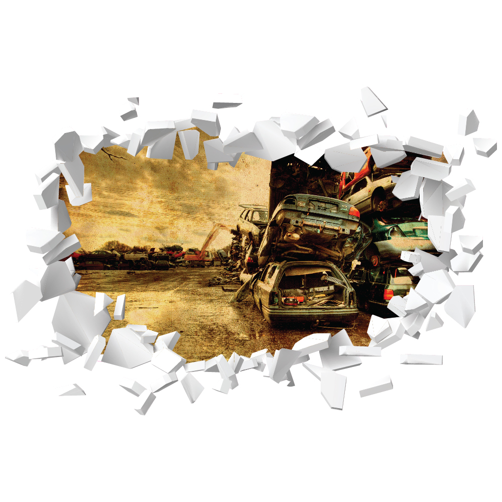 Junk Yard White Brick 3D Hole In The Wall Sticker | Icon Wall Stickers