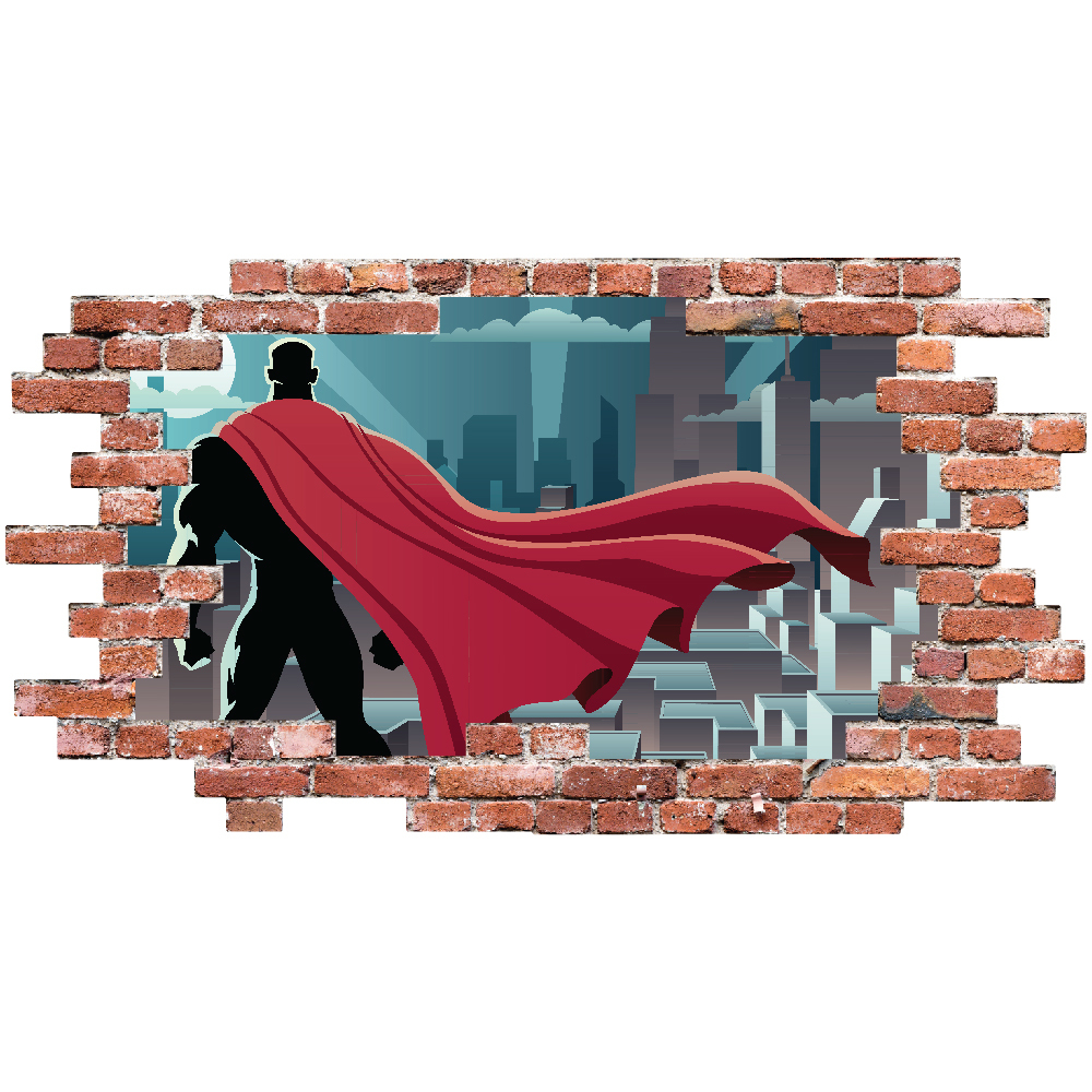 Superhero Red Brick 3D Hole In The Wall Sticker | Icon Wall Stickers