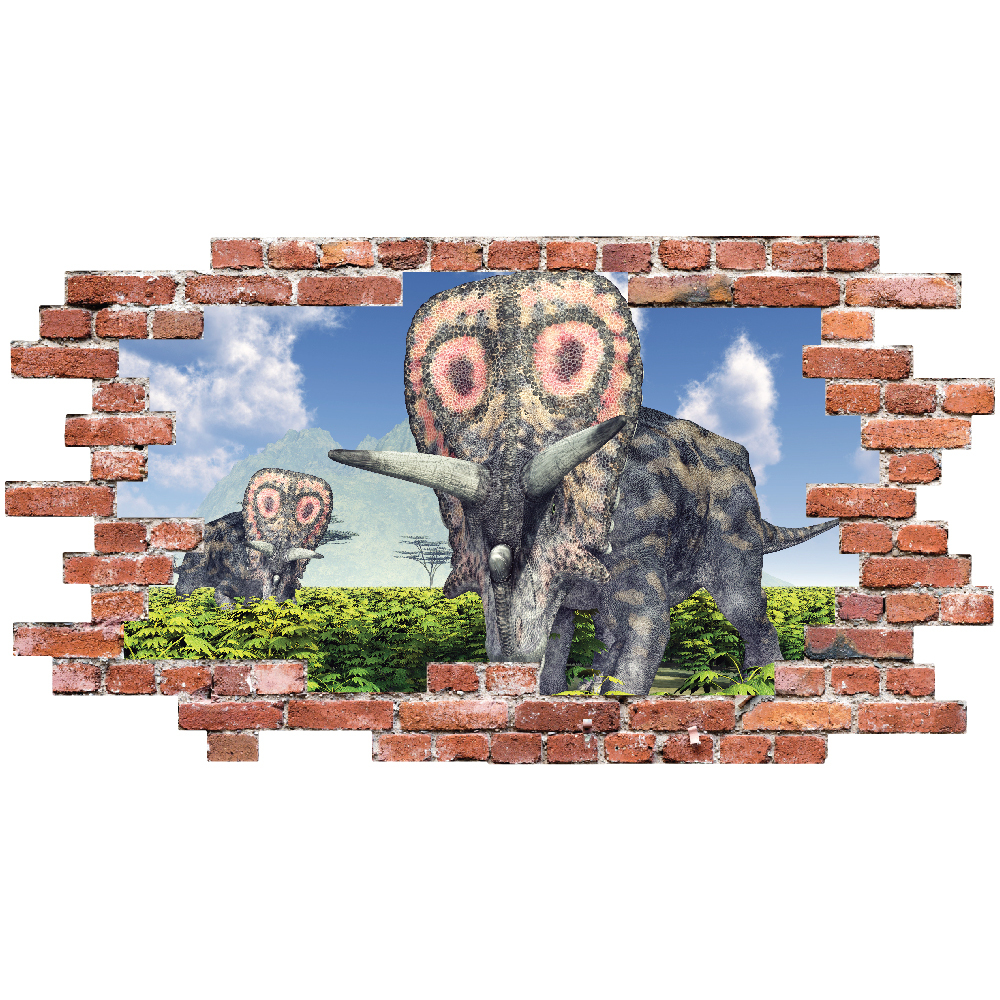 Triceratops Dinosaur Red Brick 3D Hole In The Wall Sticker | Icon Wall ...
