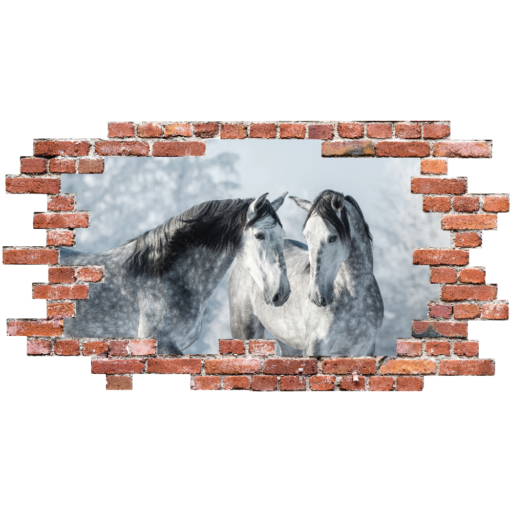 Two Horses Red Brick 3D Hole In The Wall Sticker | Icon Wall Stickers
