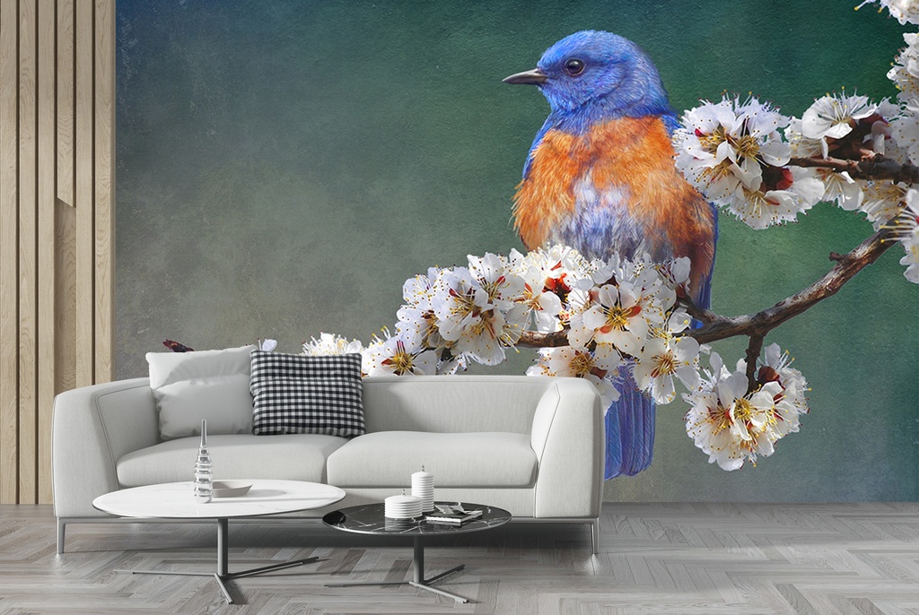 Apple Blossoms Bluebird Wall Mural by Chris Vest