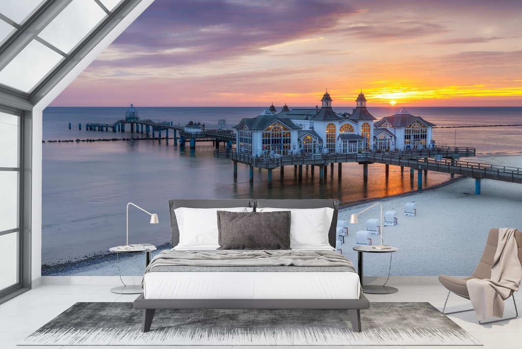 Baltic Sea Sellin Pier During Sunrise Wall Mural by Melanie Viola