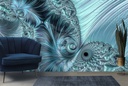 Ice Blue Fractal Wave Wall Mural by Andrea Haase