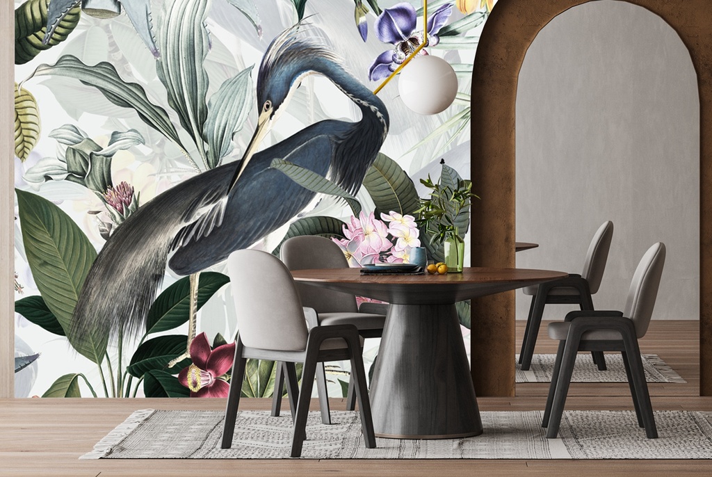 Jungle Blue Heron Wall Mural by Uta Naumann