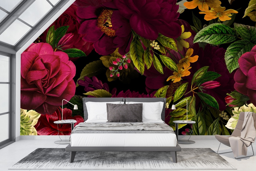 Lush Roses & Flower Night Garden Wall Mural by Uta Naumann
