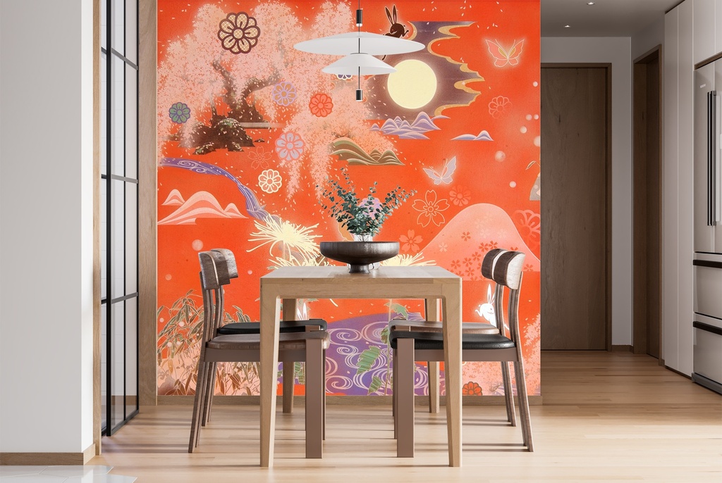 Moon & Rabbit Wall Mural by Zigen Tanabe