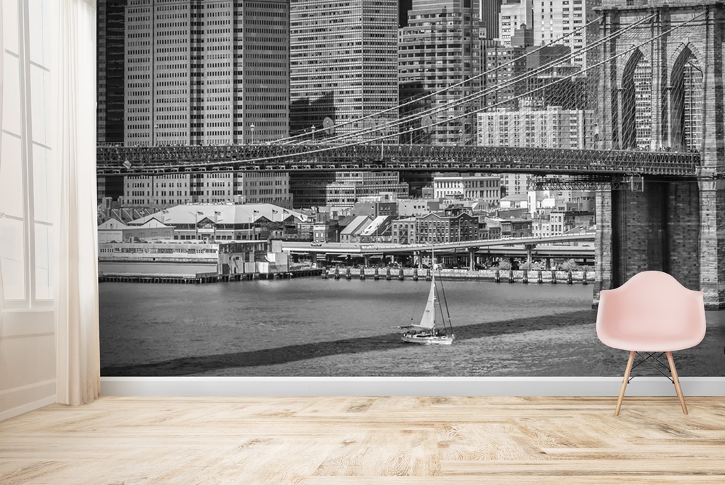 New York City - Brooklyn Bridge & Manhattan Skyline Wall Mural by Melanie Viola