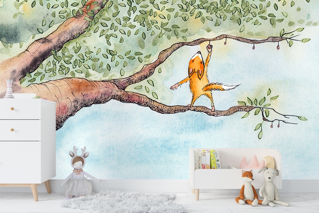 Nori Fox Picks Nuts Wall Mural by Chantal Bourgonje