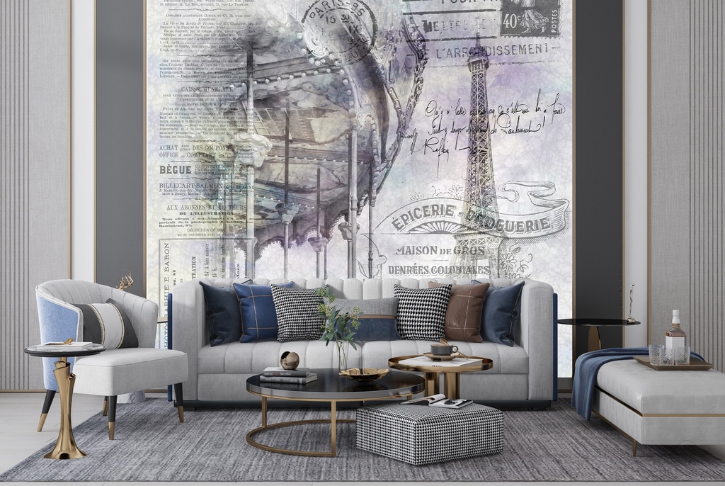 Paris Collage - Eiffel Tower And Carousel Wall Mural by Melanie Viola