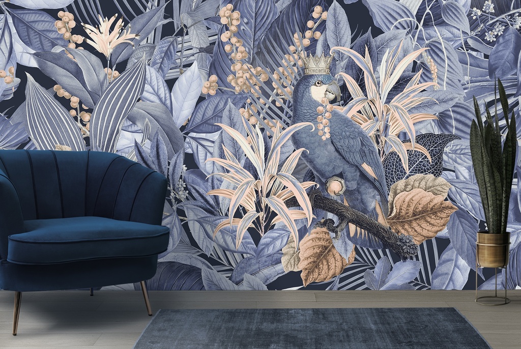 Parrot King Blue Wall Mural by Andrea Haase
