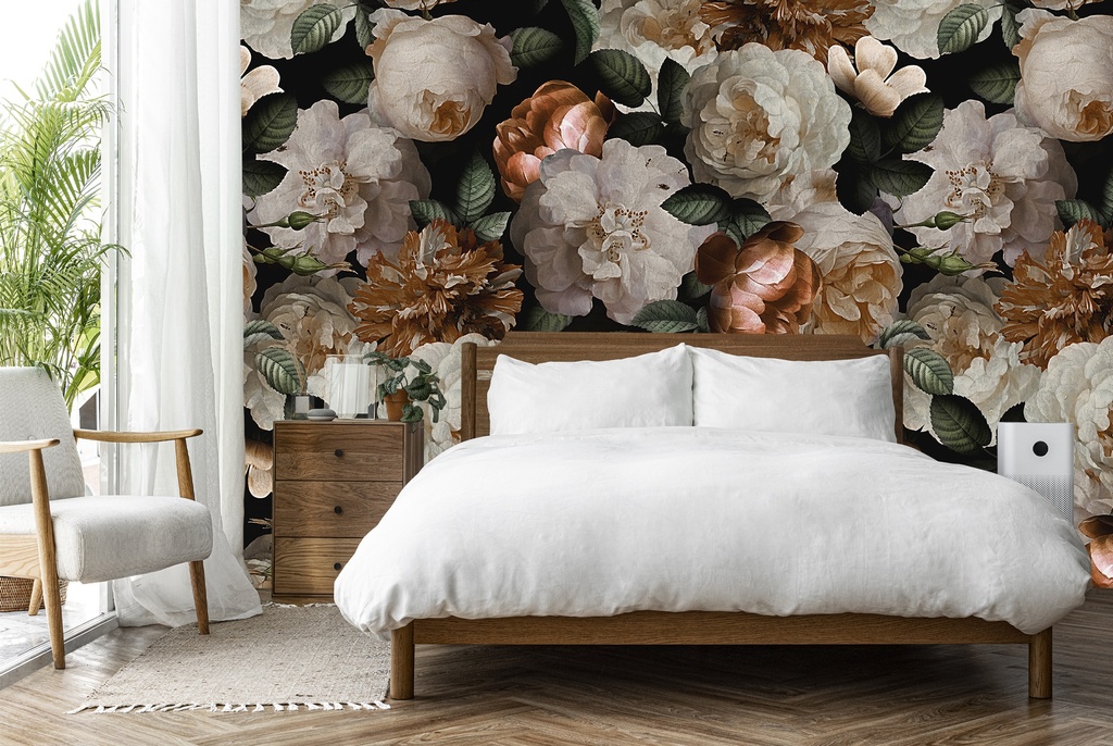 White & Mauve Floral Wall Mural by Uta Naumann