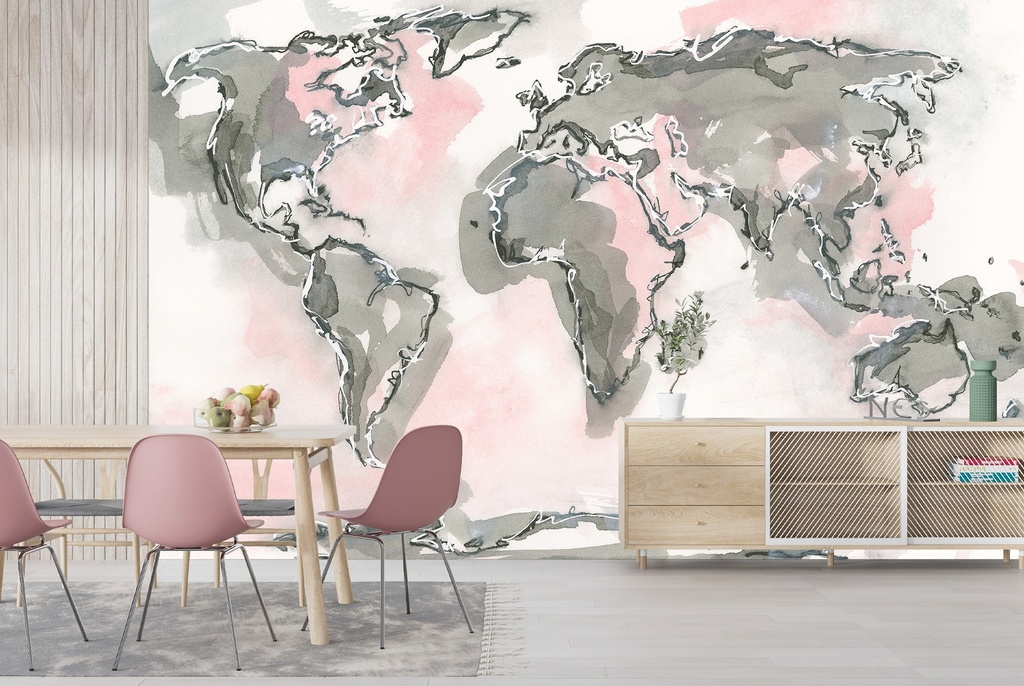 World Map Blush I Wall Mural by Chris Paschke