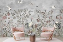 Grey Tropical Birds & Forest Chinoiserie Wall Mural Wallpaper
