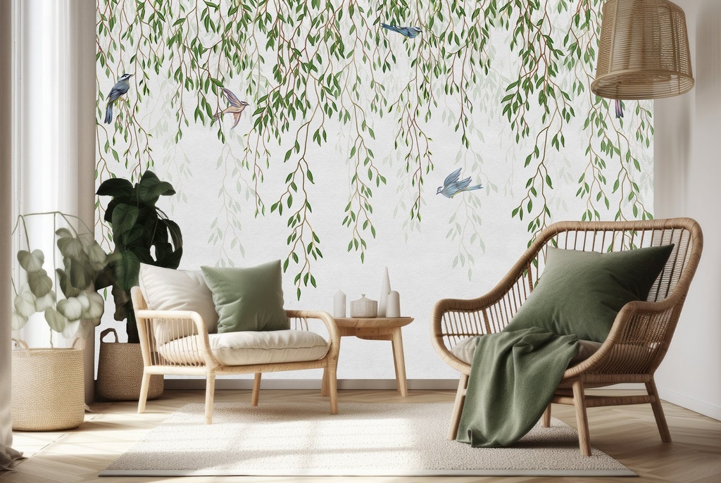 Green Willow Chinoiserie Wall Mural Wallpaper
