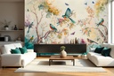 Pretty Birds & Trees Forest Landscape Chinoiserie Wall Mural Wallpaper