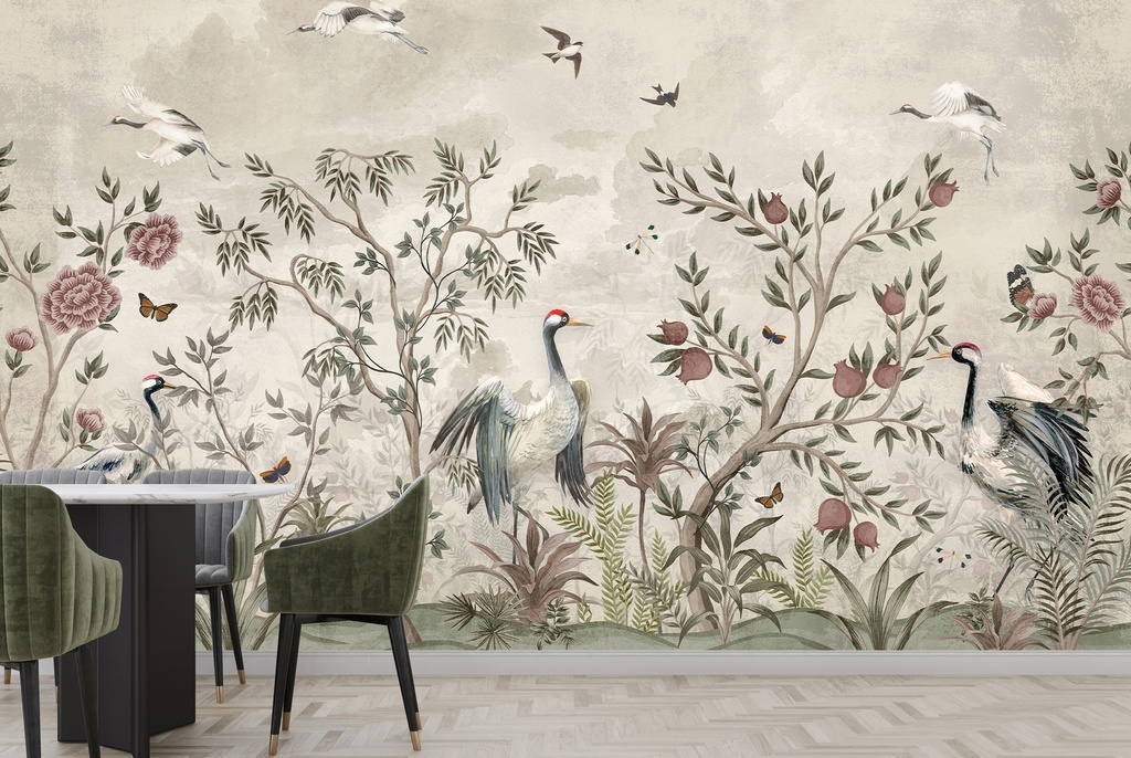 Tropical Birds & Forest Chinoiserie Wall Mural Wallpaper