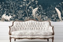 White & Blue Peacock Jungle Chinoiserie Wall Mural Wallpaper