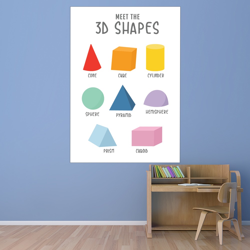 3D Shapes Maths Classroom School Wall Sticker