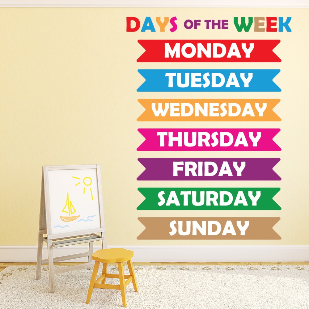 Days Of The Week Colourful Nursery School Classroom Decor Wall Sticker