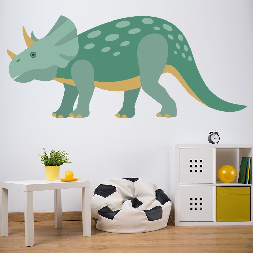 Green Triceratops Dinosaur Wall Sticker - Mod2