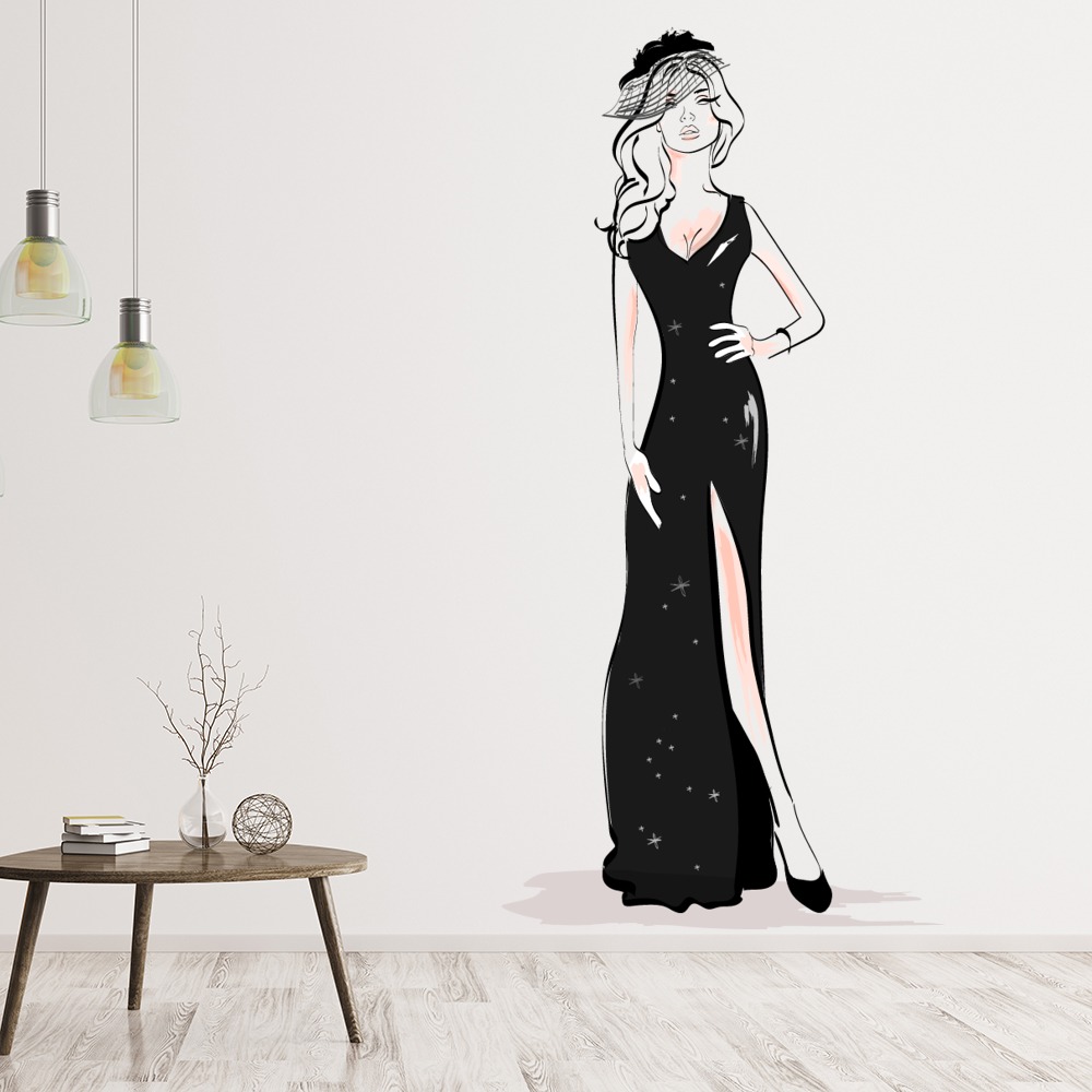 Lady In Black Dress Fashion Wall Sticker