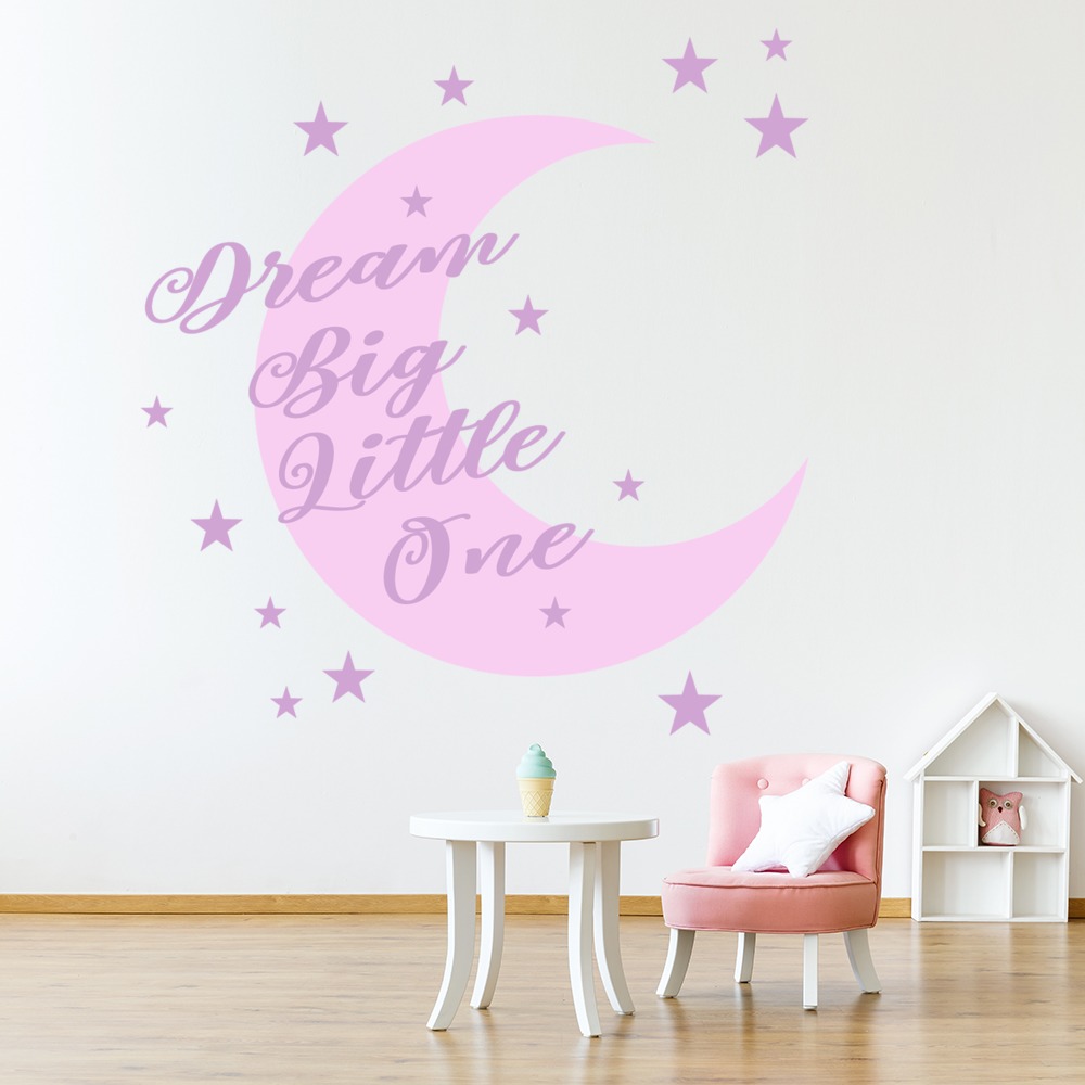 Pink Dream Big Moon & Stars Wall Sticker