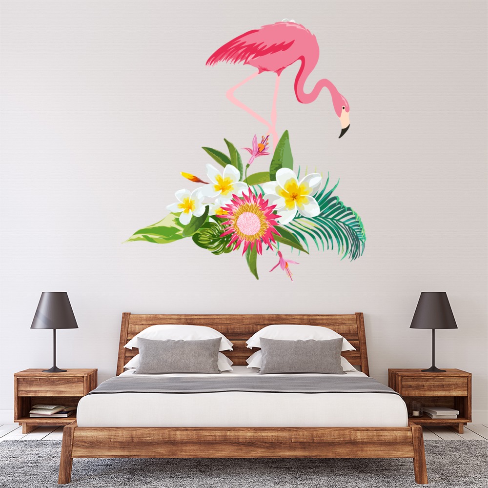 Pink Flamingo & Tropical Flower Wall Sticker