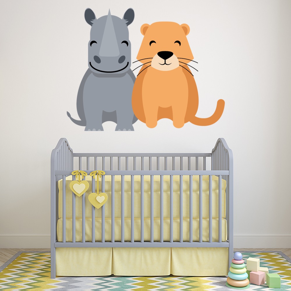 Rhino & Lioness Safari Friends Nursery Wall Sticker