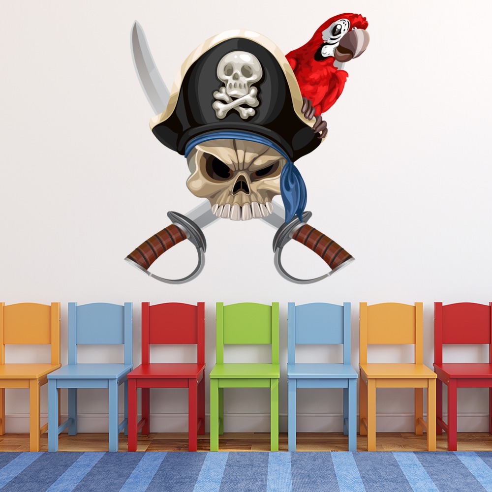 Skull & Crossbones Pirate Parrot Wall Sticker