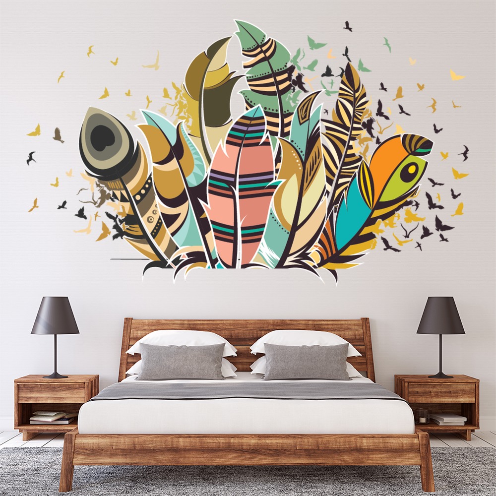Colourful Boho Feathers Wall Sticker