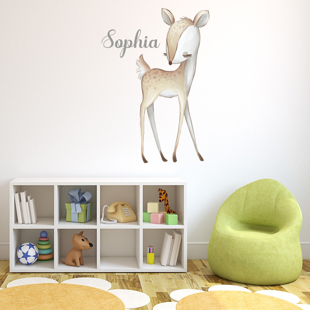 Custom Name Cute Deer Nursery Wall Sticker Personalised Kids Room Decal