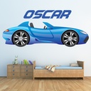 Custom Name Blue Race Car Wall Sticker Personalised Kids Room Decal